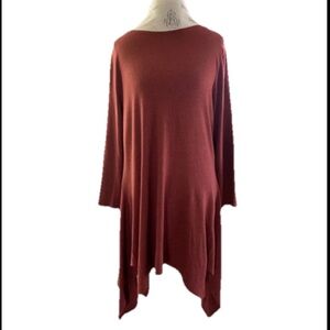 LISA BAYNE Asymmetric Tunic Top Dress Women M Artsy Jersey 3/4 Sleeve Lagenlook